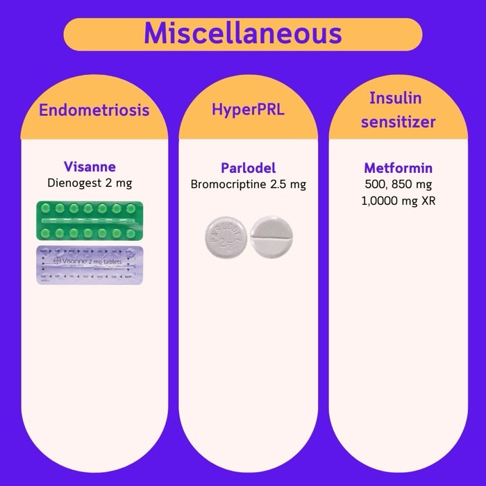 その他の補助薬 — Visanne、Parlodel、Metformin